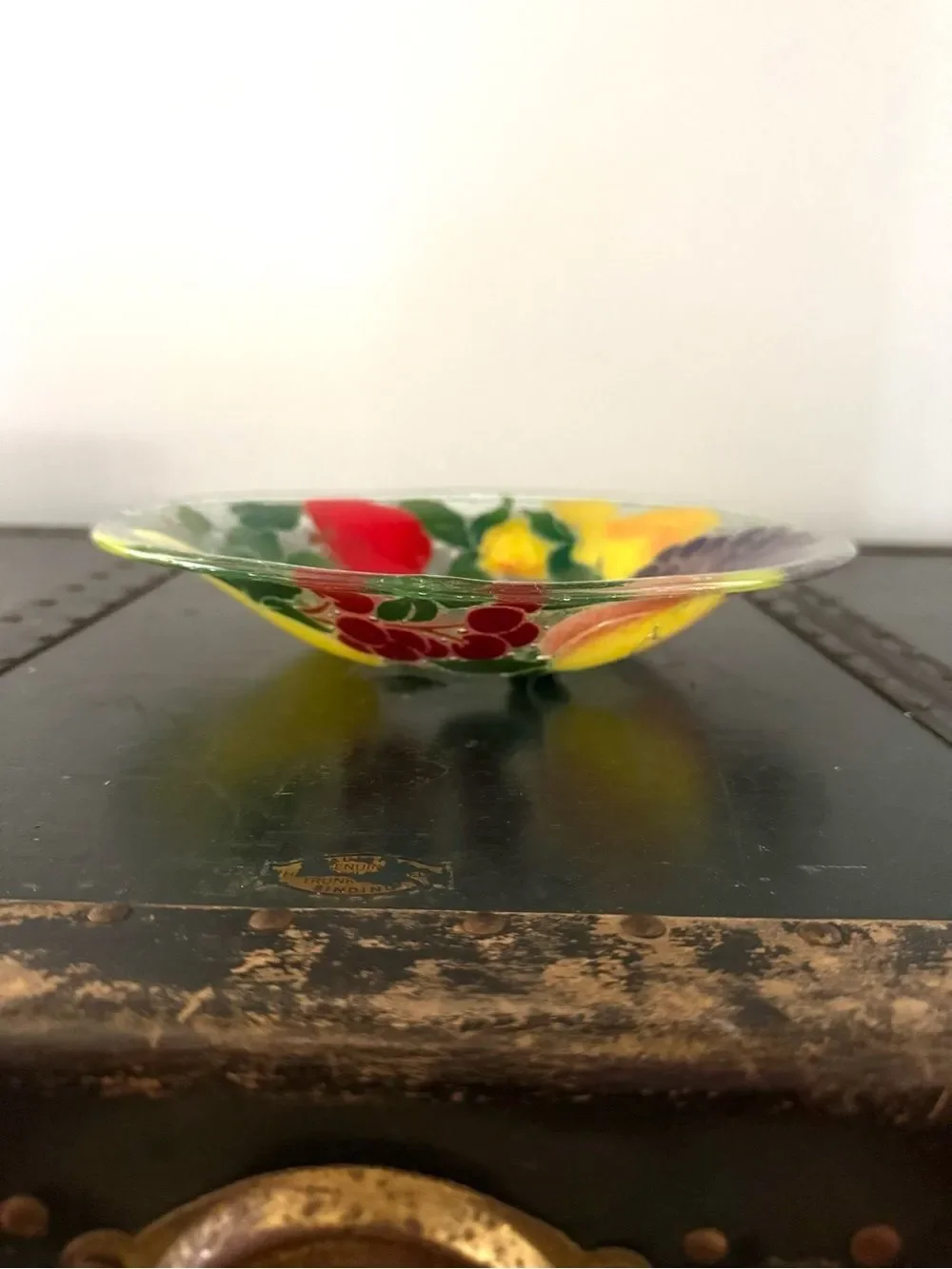Peggy Karr Round FRUIT Fused Art Glass Bowl Signed